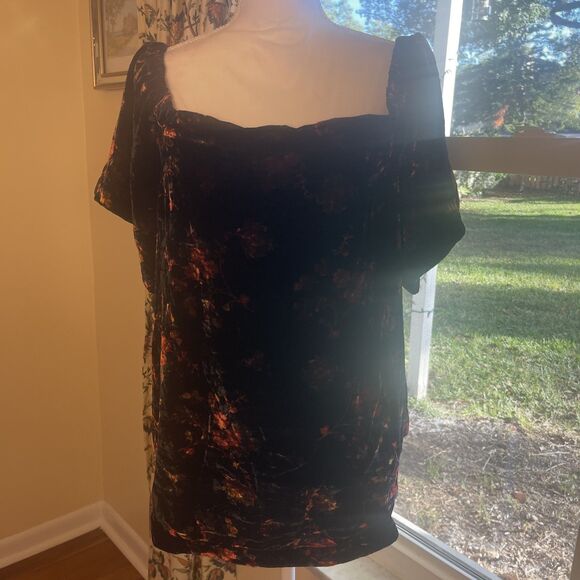 Loft Womens Velvet Floral Top Sz XL Short Sleeves Romantic Coquette Whimsigoth - Picture 14 of 15